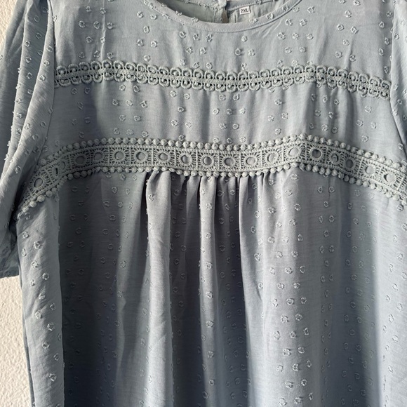 Trendy Chic Powder Blue Flowy Casual Short Sleeve Summer Top 2XL - Picture 5 of 14